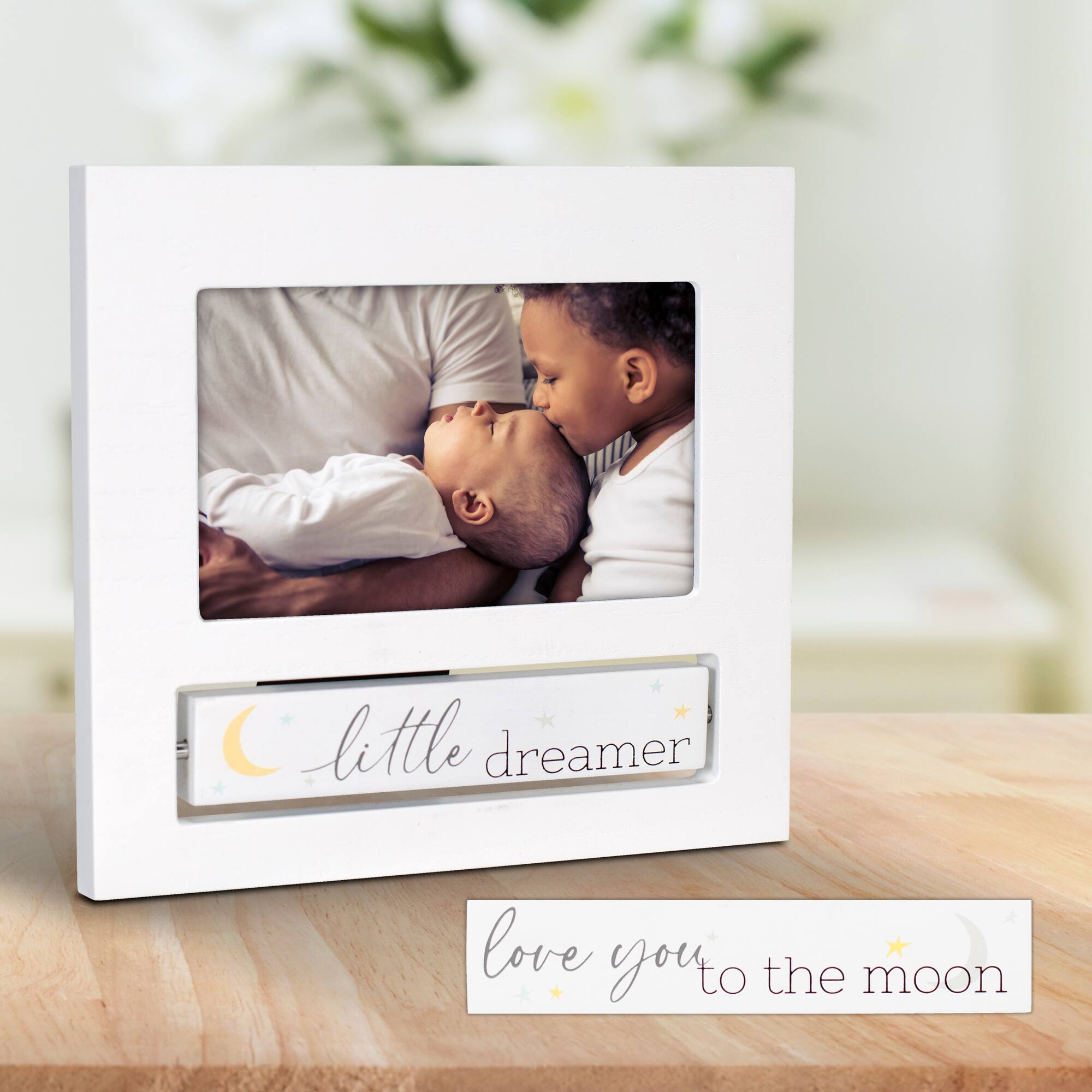 Malden International Designs Little Dreamer, Love You to the Moon White Flip It 4" x 6" Photo Frame